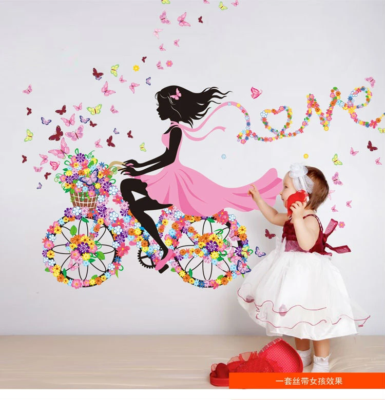 Diyウォールステッカーホームインテリアピンクプリンセスサイクリングガールウォールステッカー女の子寝室リビングルームの装飾背景decoracionオガル Pink Princess Bedroom Room Pinkdiy Bedroom Decor Aliexpress