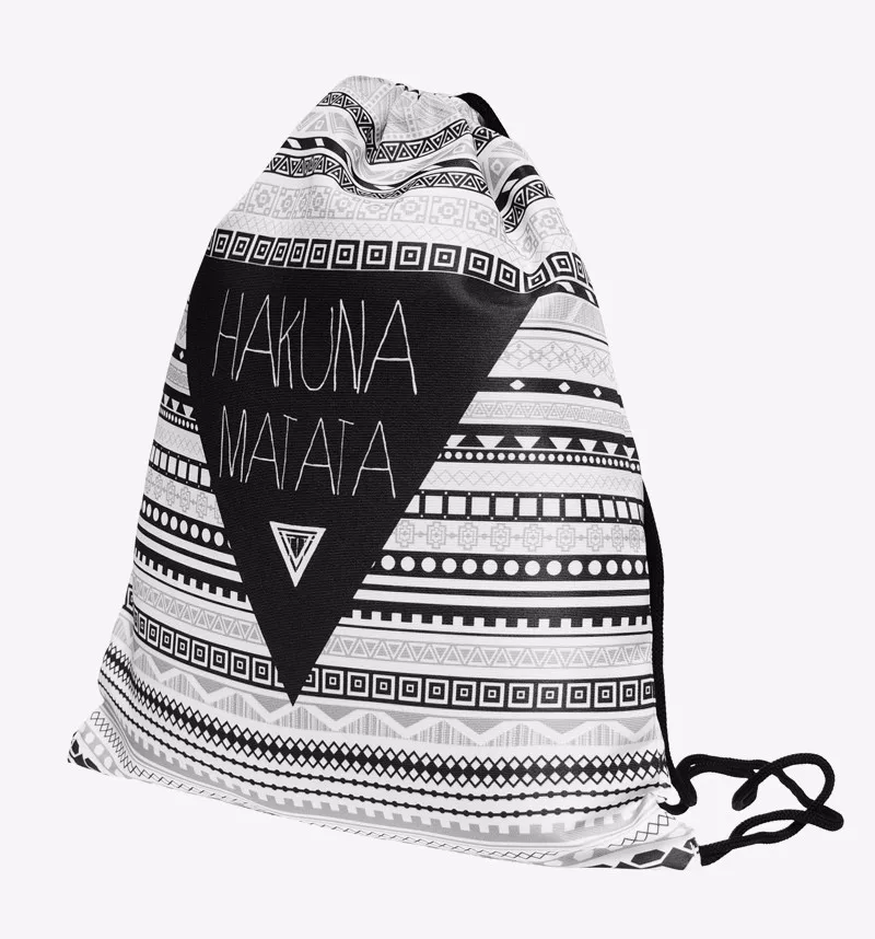 Мини-рюкзак HAKUNA MATATA с 3D принтом, женская новая сумка на шнурке, дорожная сумка с геометрическим треугольником, рюкзак для женщин