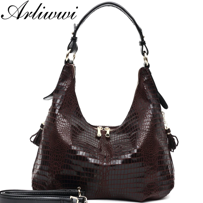 

Arliwwi Brand High Quality PU Leather Women Large Shoulder Bags Crocodile Pattern Shiny Lady Cross Body Handbag