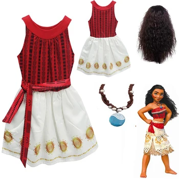 

2019 Baby Girls Anime Cosplay Costume Princess Moana Dress Christmas Halloween Costumes for Girls Moana Dress Wig Necklace