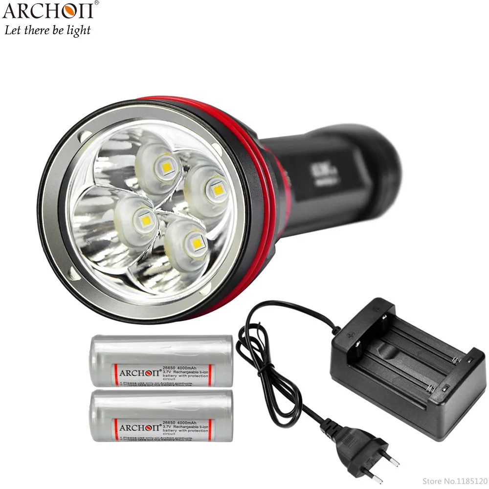 

ARCHON DY02 Diving Flashlight 4* CREE XP-L max 4000 lumen underwater 100 Meter waterproof Dive Torch with 26650 battery charger