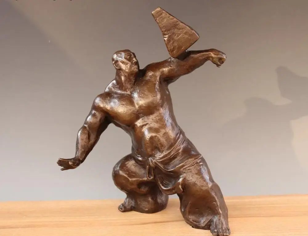 West Art Deco Bronze Copper Hercules Strong Man Weight Lifting Statue