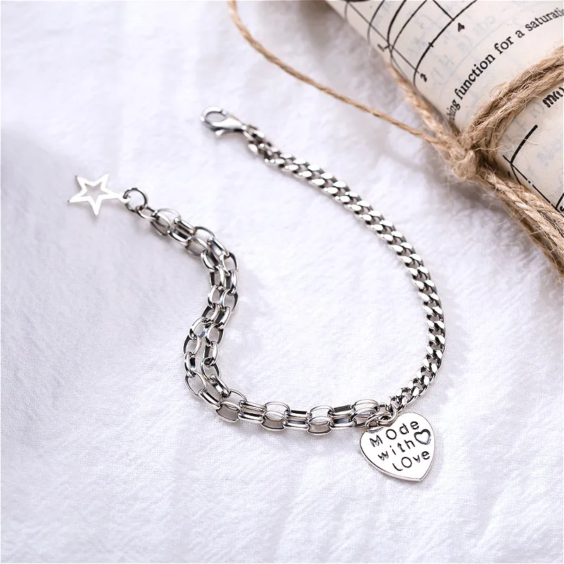 

Fengxiaoling New Arrivals S925 Sterling Silver Retro Style Heart Charm Bracelets For Women Teenage Girl Silver Bracelets Jewelry