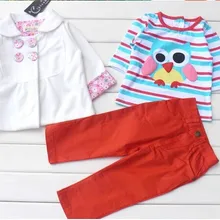 Розничная, 1 комплект, г., комплекты из 3 предметов для маленьких девочек футболки с изображением совы+ повседневные штаны+ плащ комплект детской одежды для детей от 6 до 24 месяцев, детские повседневные Костюмы