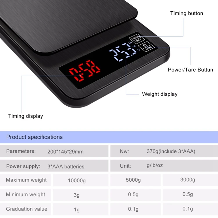 lcd com temporizador 3kg 5kg 0.1g, cor