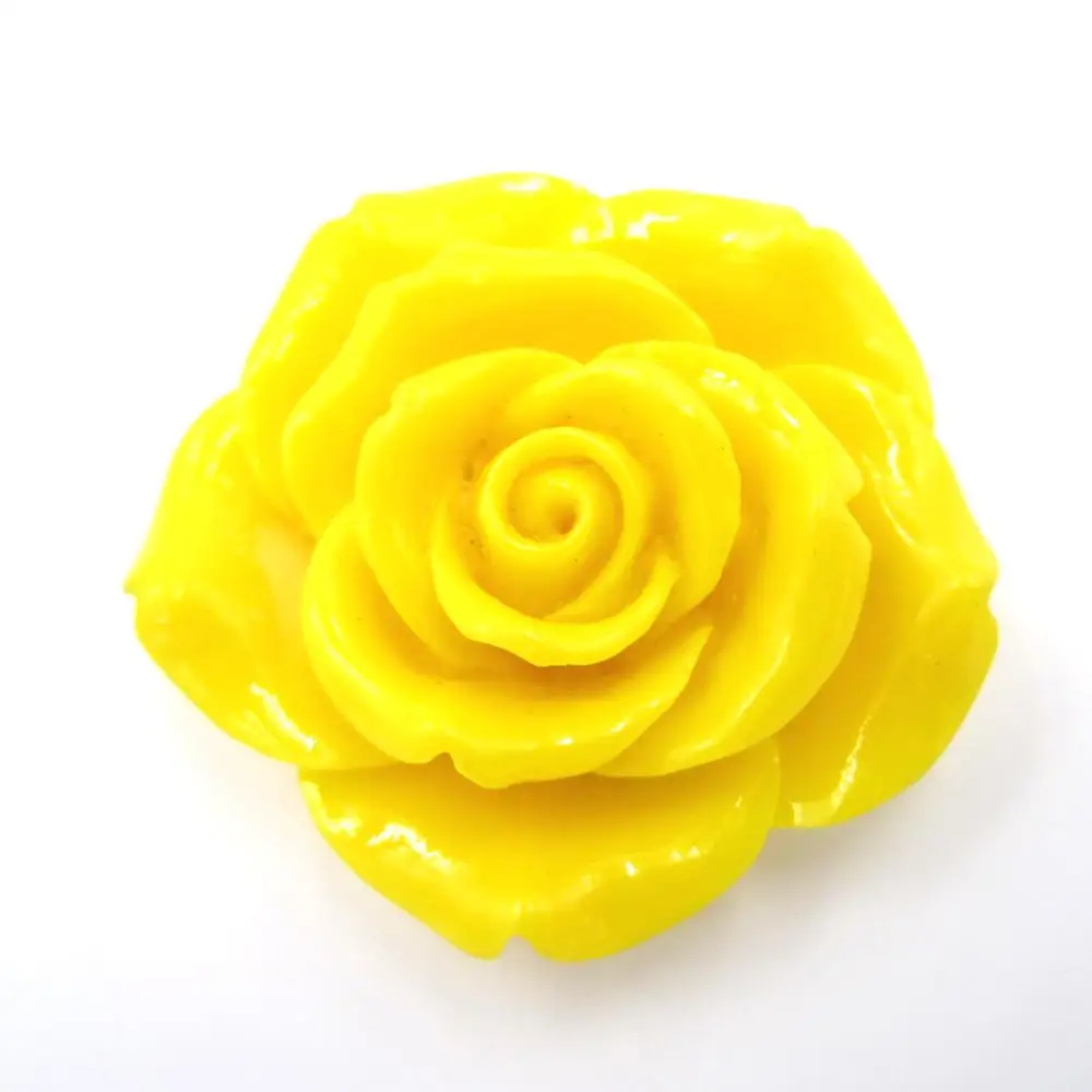 42 мм, 10 шт./лот, белые акриловые бусинки с большим цветком розы из смолы для девочек ручной работы, массивное ожерелье из бисера, детский браслет, ювелирные изделия - Color: Yellow
