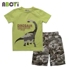 Армейские комплекты одежды для маленьких мальчиков летние модные комплекты одежды для детей 2-7 лет футболка с рисунком динозавра для мальчиков хлопок камуфляжные штаны