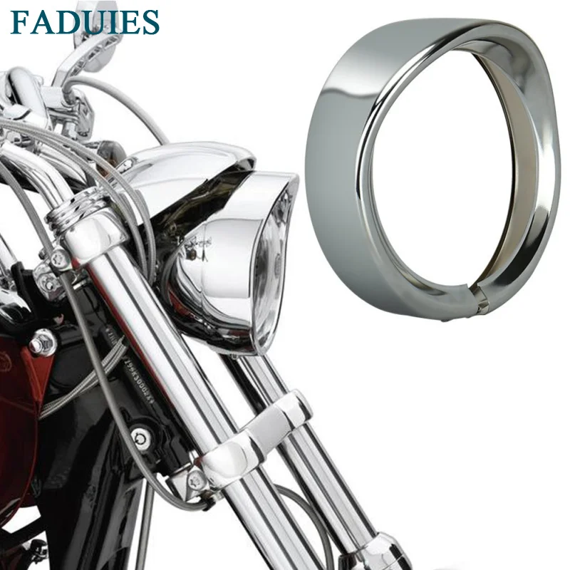 FADUIES 1psc 7inch BlackChrome LED Headlight Headlamp Trim Ring For Harley Touring Road King Electra Glide (6)