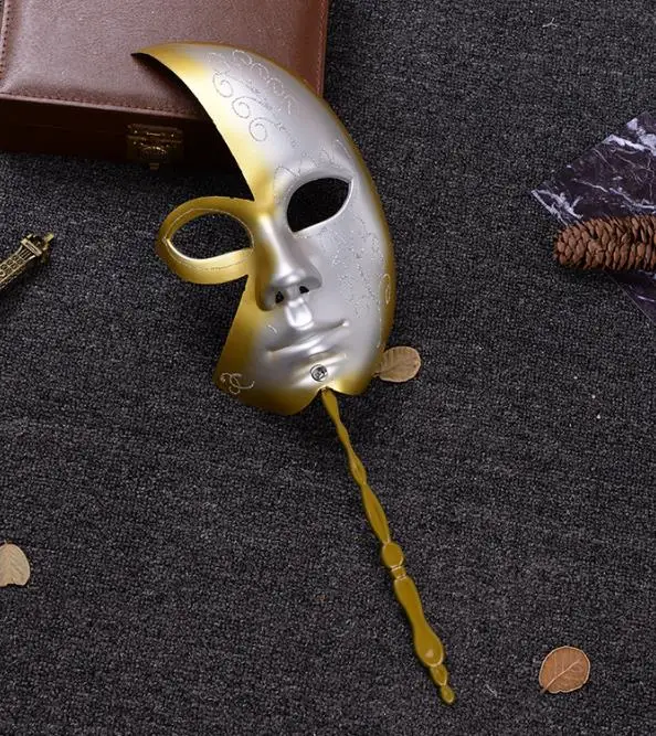 Party Half Face Glitter Masquerade Mask with Stick Midnight