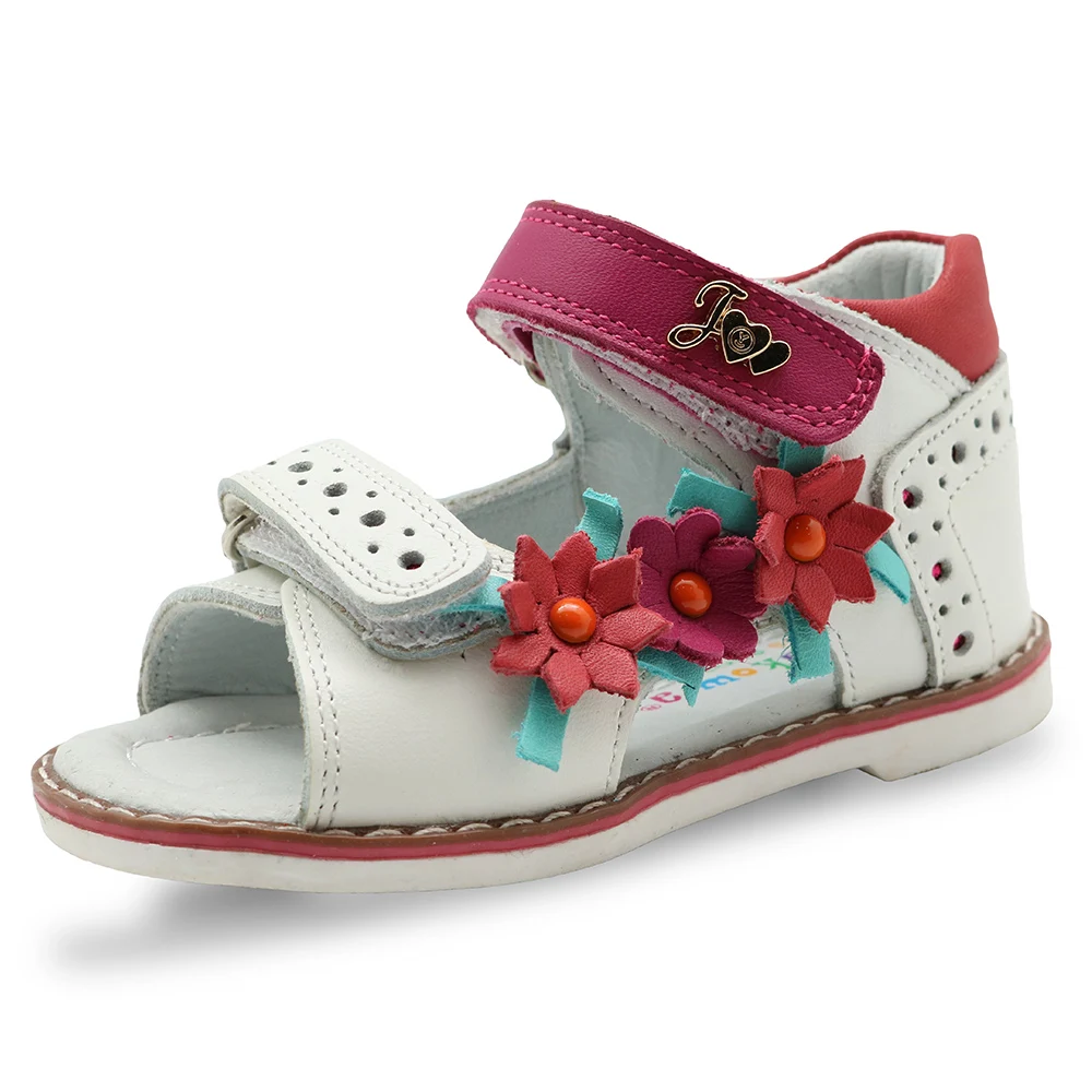 Apakowa Real Genuine Leather kids girls sandals with flower decoration