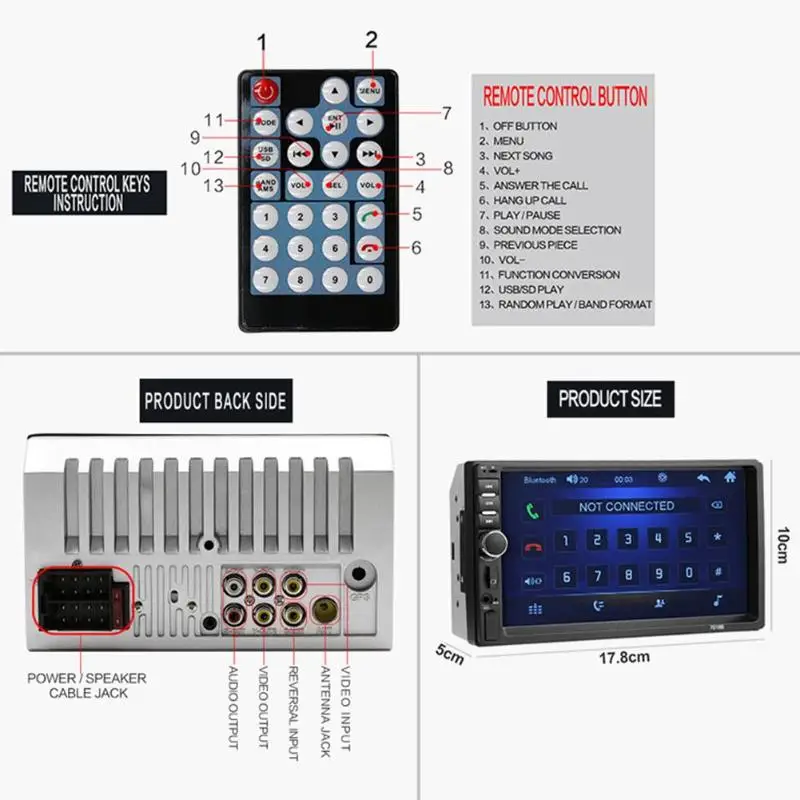 7 дюймов Сенсорный экран Bluetooth стерео MP5 плеер FM Радио USB AUX w/8LED Камера автомобильного видеоплеера аудио стерео Мультимедиа Плеер