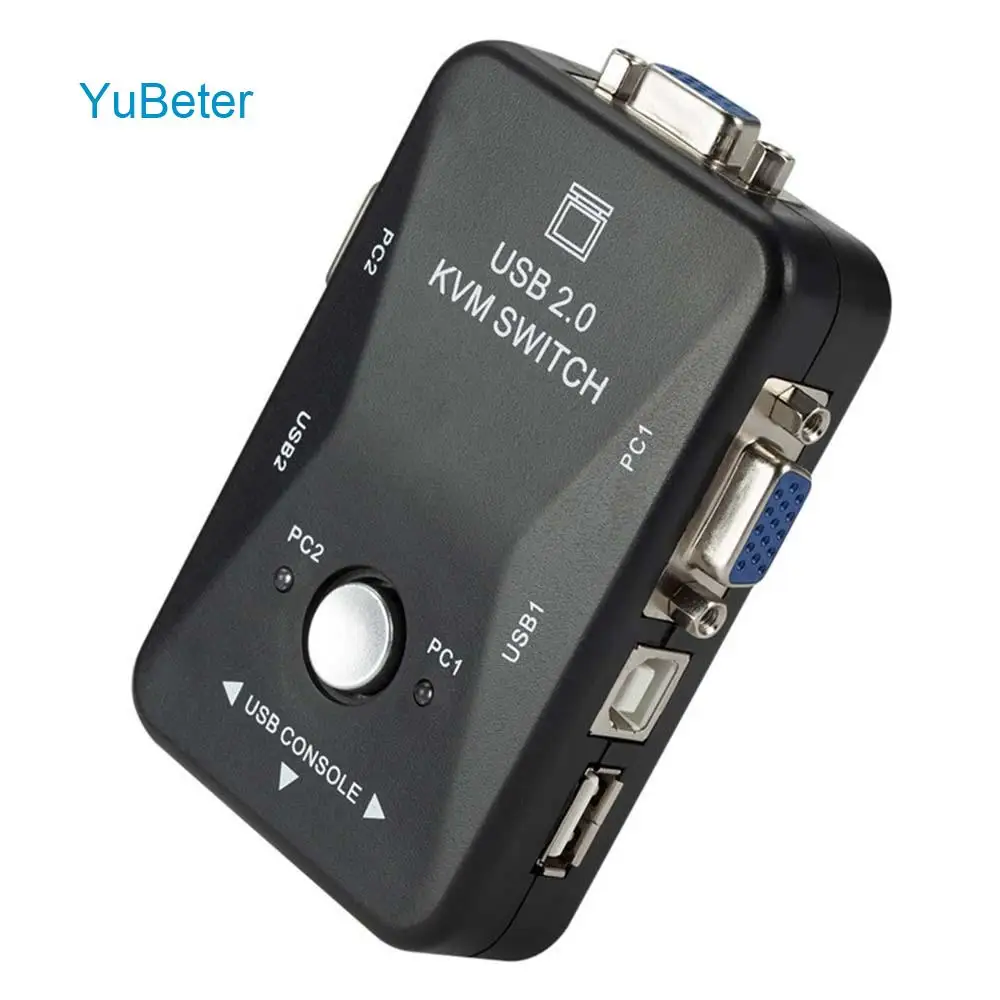 YuBeter USB KVM переключатель 2 порта VGA коммутатор с 2 USB 2,0 Мышь Клавиатура порт коммутатор сплиттер коробка для двух хостов