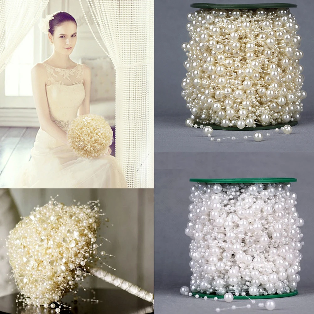 5 metros línea de pesca perlas artificiales cadena guirnalda flores boda fiesta decoración productos suministro blanco