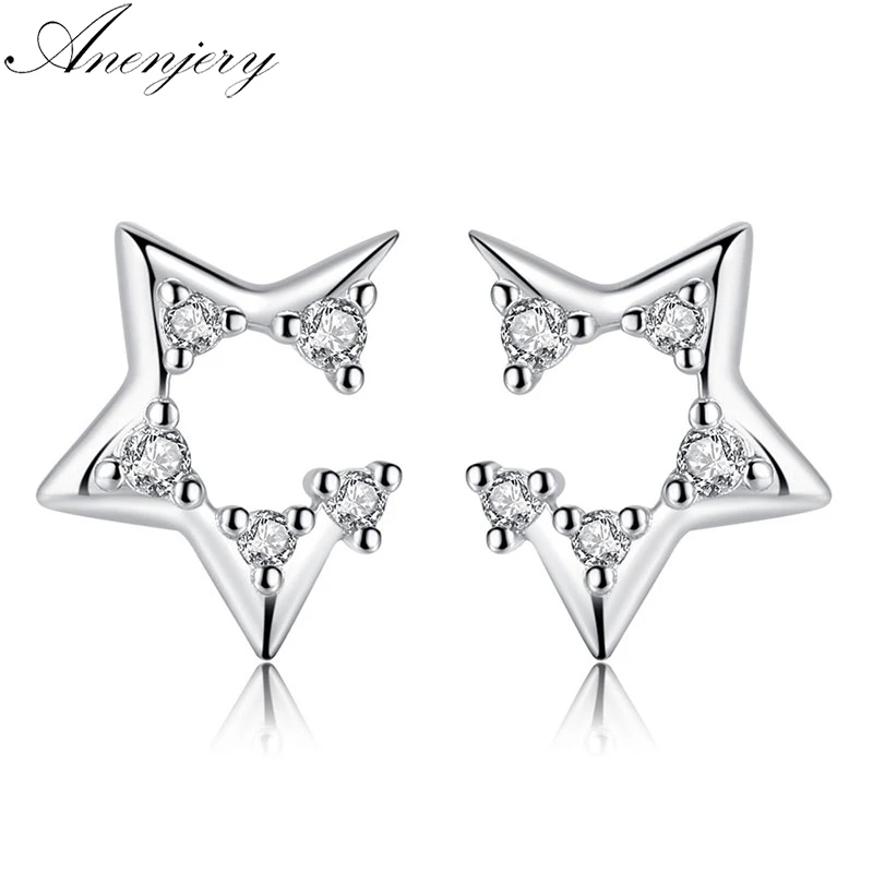 Anenjery простые персональные циркониевые серьги в форме звезды для женщин, подарок для девушек, 925 пробы серебряные сережки oorbellen S-E635