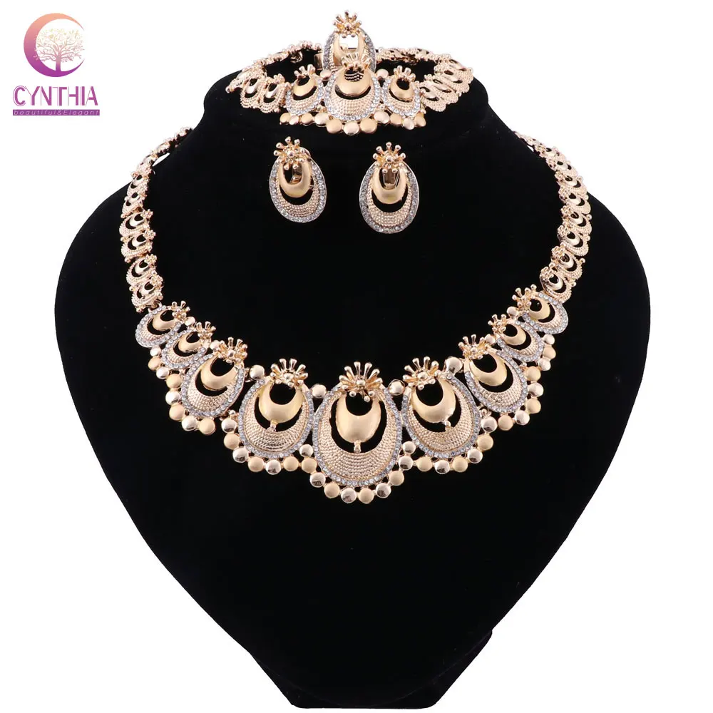 

CYNTHIA Wedding Jewelry Sets For Women Vintage Necklace Earrings Ring Crystal Bracelet Gold Color Bridal Luxury Jewelry Sets