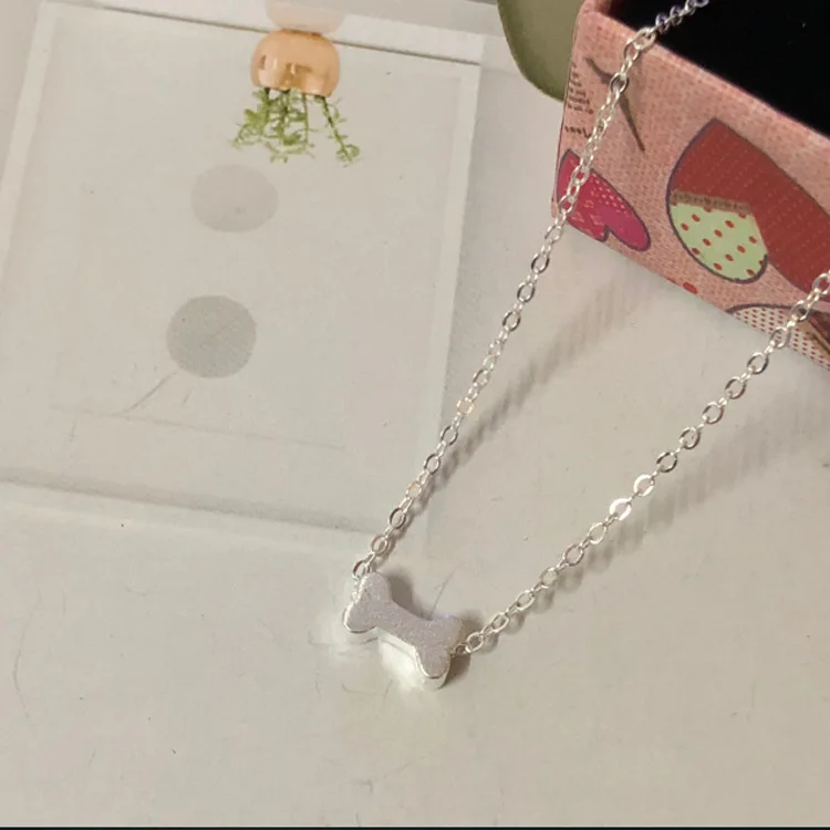 

silver necklace fashion brushed dog bone necklace clavicle chain temperament sweet chain accessories DB05