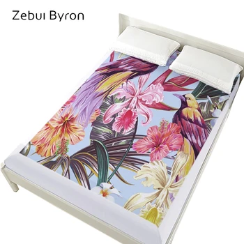 

1PCS 3D Bed Sheet On Elastic Band Bed,160x200/150x200 Fitted Sheets,Purple Bird Flower Mattress Cover Bedsheet Bedding Bed Linen