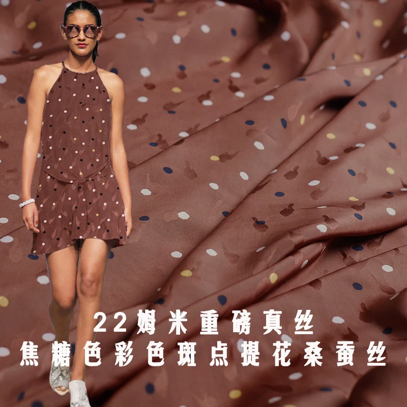 

Pearlsilk 22momme Colourful Dots Jacquard 100%Mulberry Silk Garment Materials Summer Dress DIY clothes fabrics Freeshipping