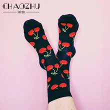 1 пара, вишня/грейпфрут/ананас, хлопок, вязанные Модные женские милые носки, жаккардовые счастливые носки, новинка