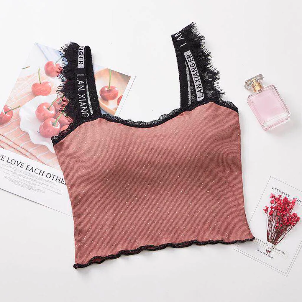 

Summer women's steel-free beauty back lace stitching sexy sling sleeveless wrapped chest underwear lace top кружевной топ 51*