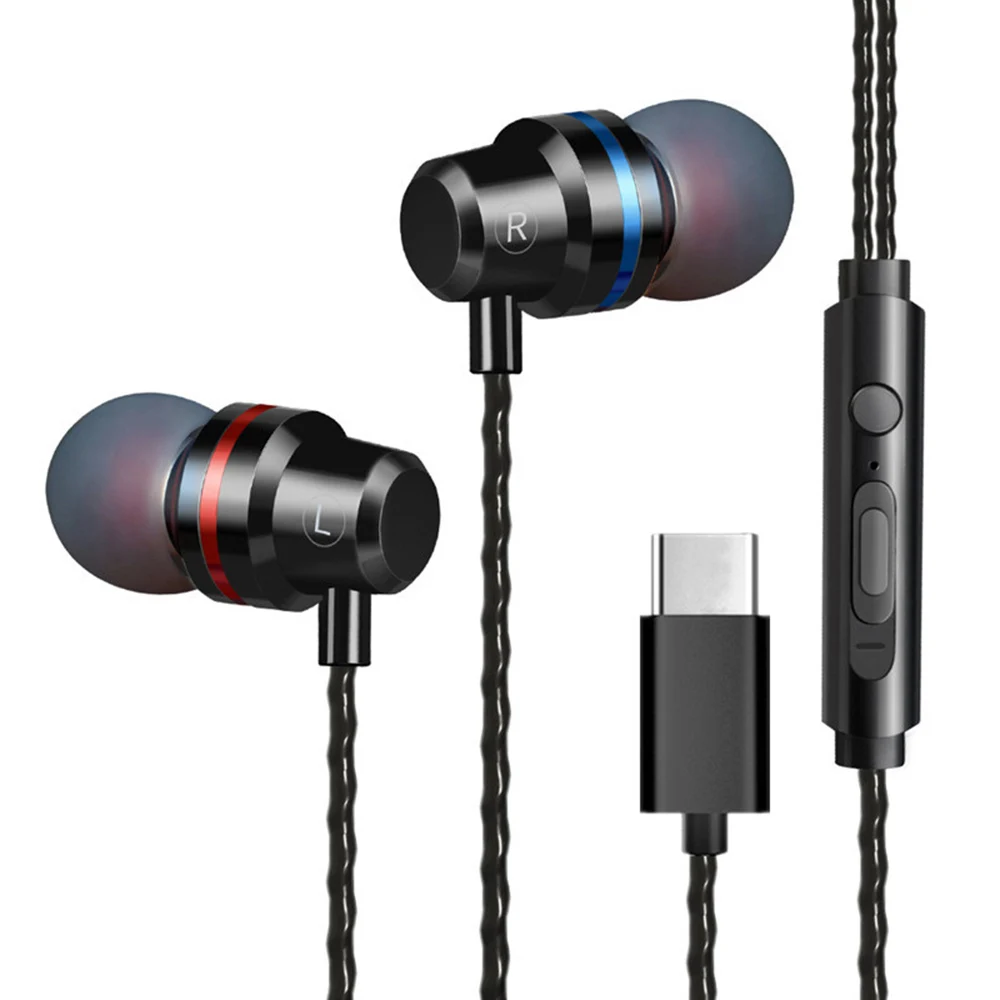 

EACHTONG Dynamic Drive Earphone Plug Half In-Ear Type-C Earphone with Microphone Earphones for Xiaomi Mi 6 8 Huawei Letv HTC