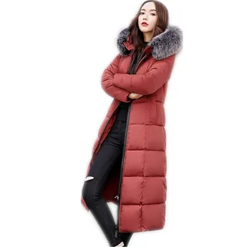 

2018 Fashion New Top Winter Long Parkas Female Hooded Soft Fur Collar Zippers Down Cotton Jacket Padde Women Plus Size 3XLCQ2083