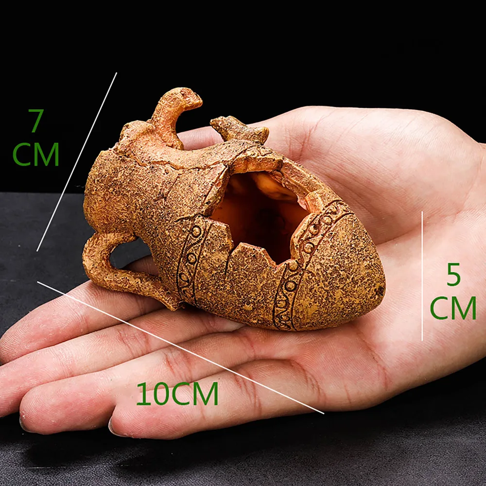 Полимерная миниатюрная разбитая бочка Амфора скрытый пещера для рептилий Тарантул аквариум декорация для террариума