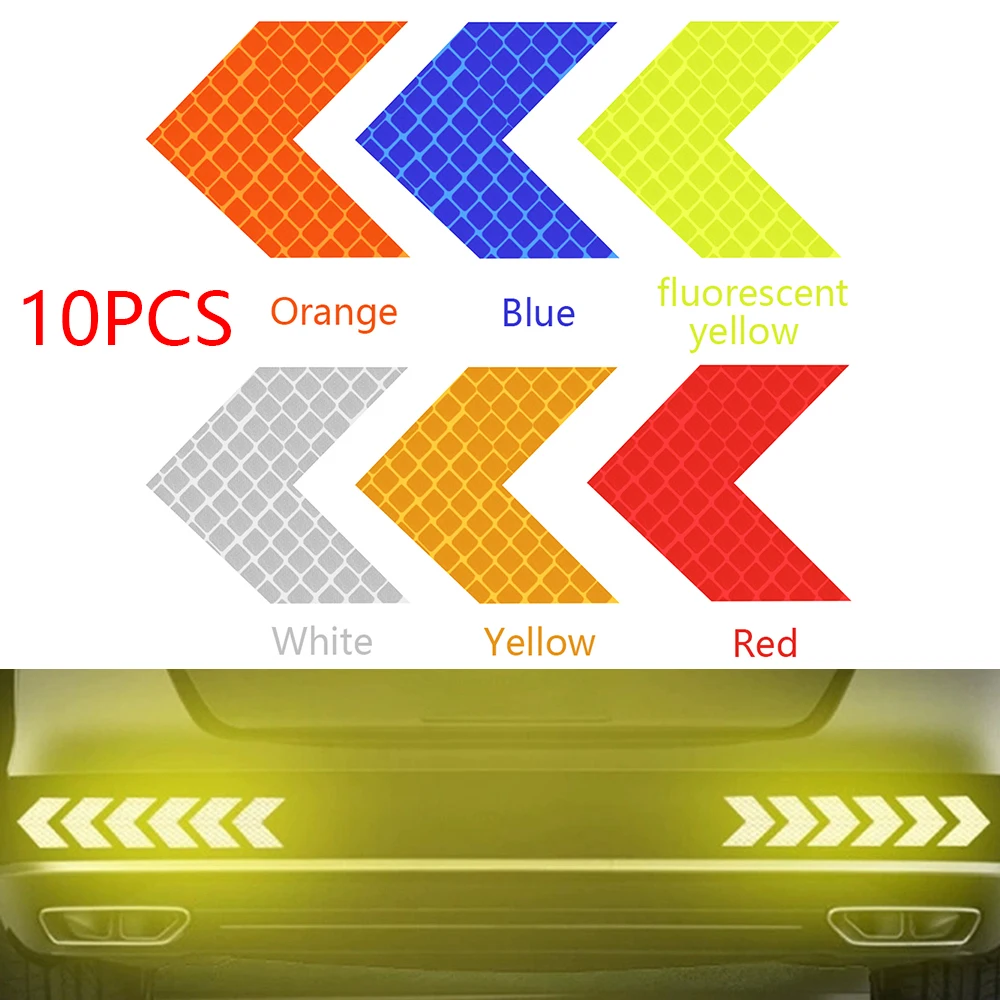 10 шт., светоотражающая лента со стрелками, безопасная, предупреждаПредупреждение, светоотражающая клейкая лента, наклейка для грузовика, мотоцикла, велосипеда, автомобиля, Стайлинг