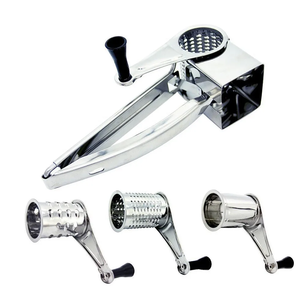 

Silver Stainless Steel Multi Purpose Rotary Cheese Grater Nut Spice Shredder With 3 Different Blades Safe Creative Kitchen Tools