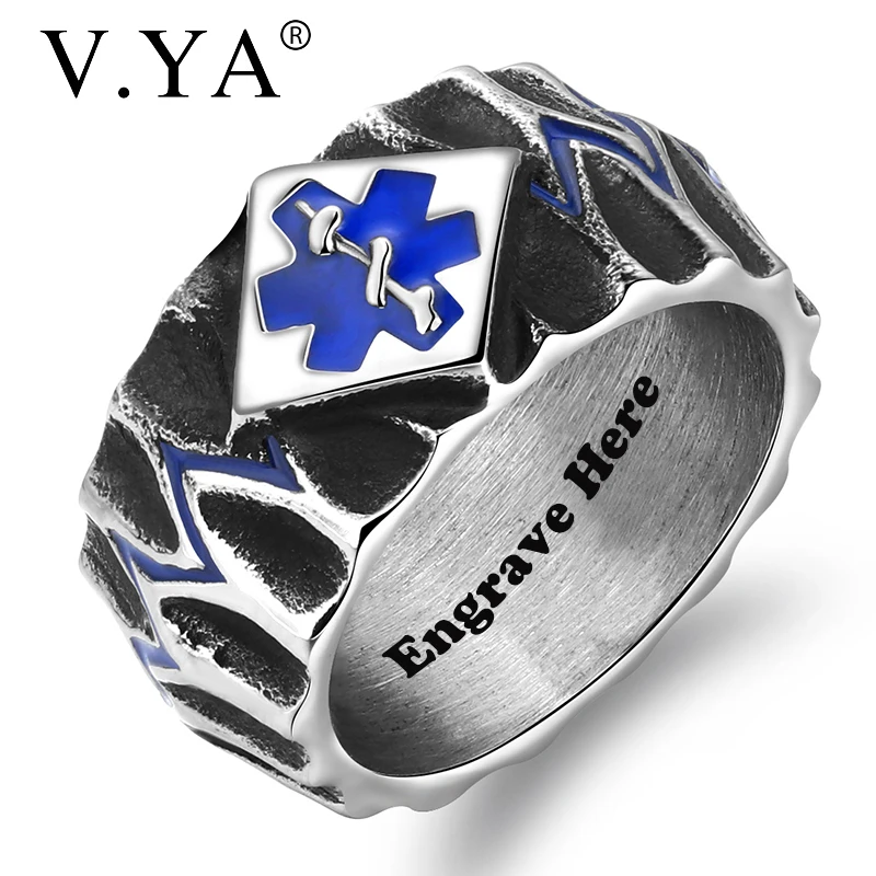 

V.YA Vintage Engraved Wide Ring Stainless Steel Customized Ring Silver/Gold Medical Sign Ring Size 7-12 For Men Gift Drop Ship