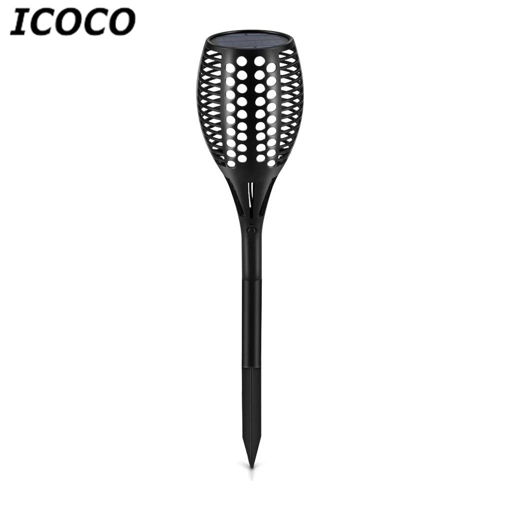 

ICOCO 96 LED Solar Powered Flickering Flame Torch Night Light Porch Lamp+Ground Stake for Pathways Yard Garden Waterproof IP65