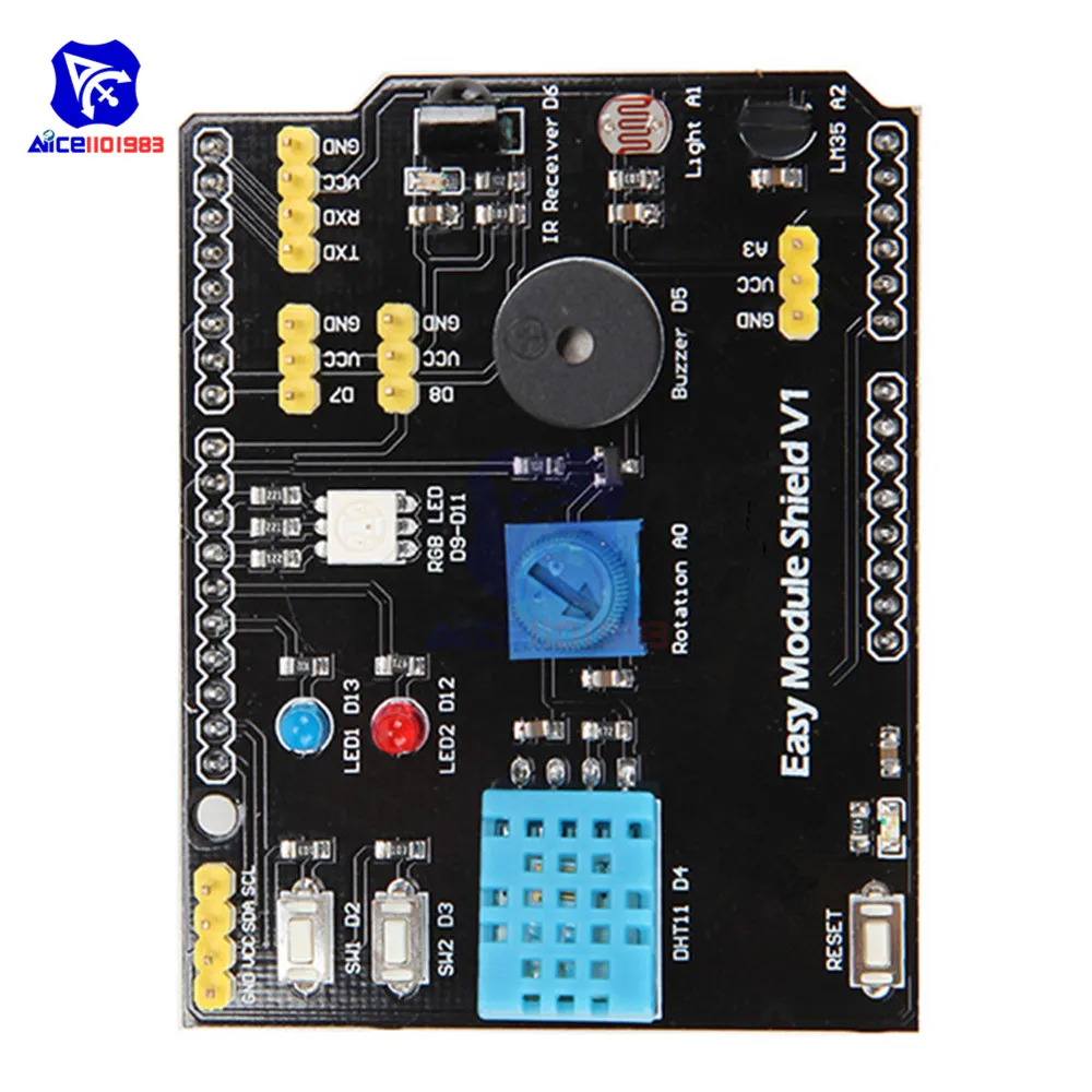Многофункциональная Плата расширения DHT11 LM35 модуль температуры и влажности с зуммером, регулируемый потенциометр 3386P для Arduino UNO