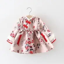 1 предмет, зимнее платье в китайском стиле с вышитыми цветами и кроликом для маленьких девочек, теплое бархатное платье с воротником в этническом стиле для От 0 до 4 лет, маленьких девочек