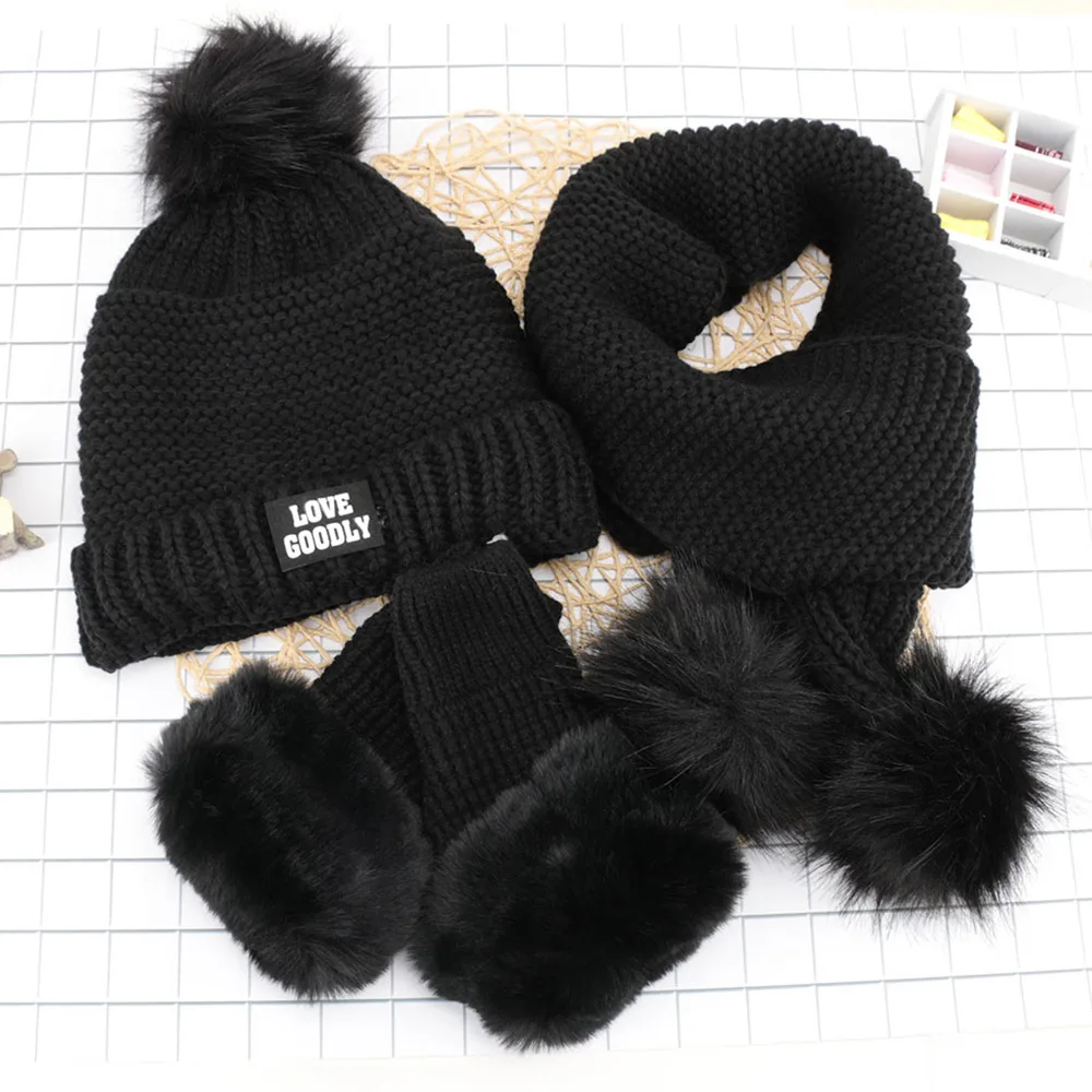 1 комплект, Женская Зимняя шерстяная теплая вязанная шапочка + шарф с перчатками, комплекты плюс утепленные шапки-ушанки, велосипедные