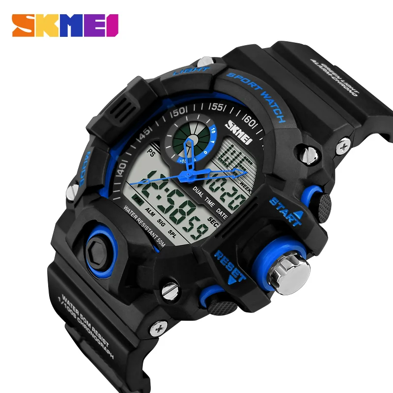 Новинка года S-SHOCK нескользящие спортивные водонепроницаемые электронные светодиодный цифровой Мода военный часы мужские Повседневное наручные Часы - Цвет: blue