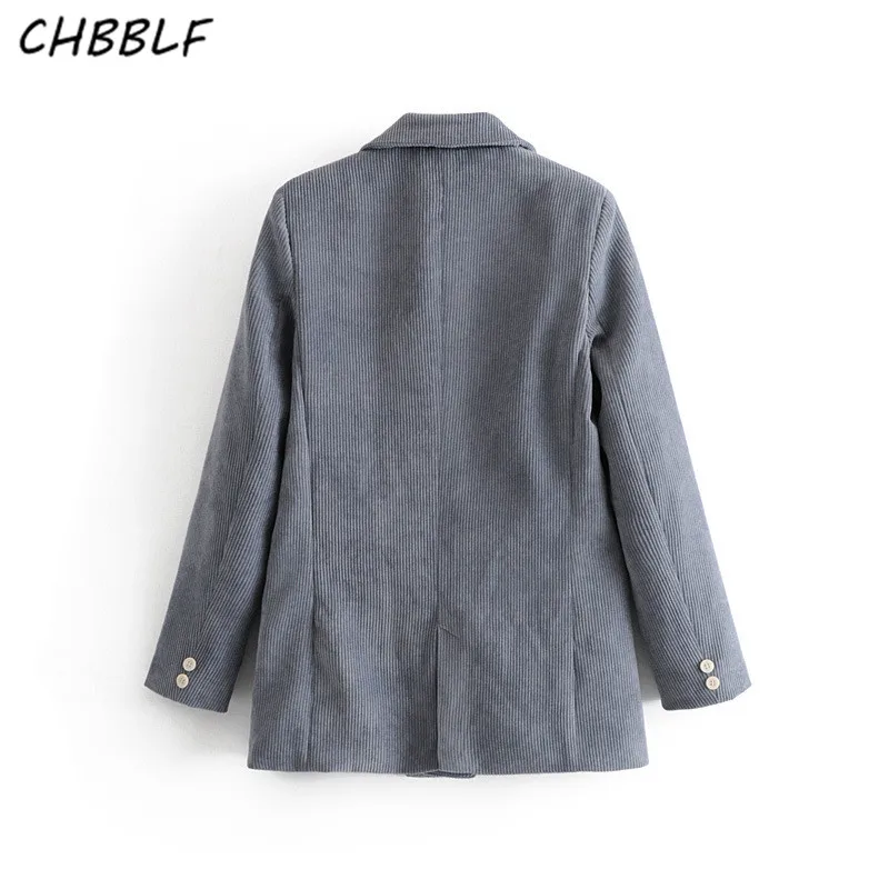 CHBBLF для женщин Винтаж вельвет Блейзер карманы двойной breated С Длинным Рукавом casaco женский пиджак DFT2722