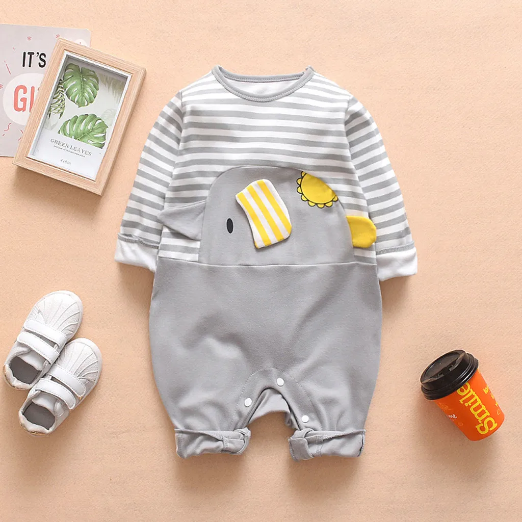 

Winter Newborn Infant Baby Boys&Girls Clothes Long Sleeved Striped Elephant Romper Cotton Jumpsuit Pajama Clothes Body Suit#p3