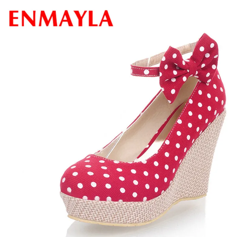 ENMAYLA/женские туфли-лодочки на танкетке с круглым носком платформе ремешком
