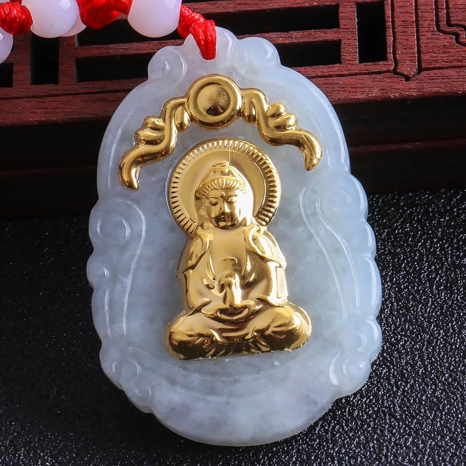 

Chinese Style Flower Head Guanyin Pendant Exquisite Hetian Jade Necklace Pendant 24K Pure Gold Inlaid Jade Jewelry Gift 8630