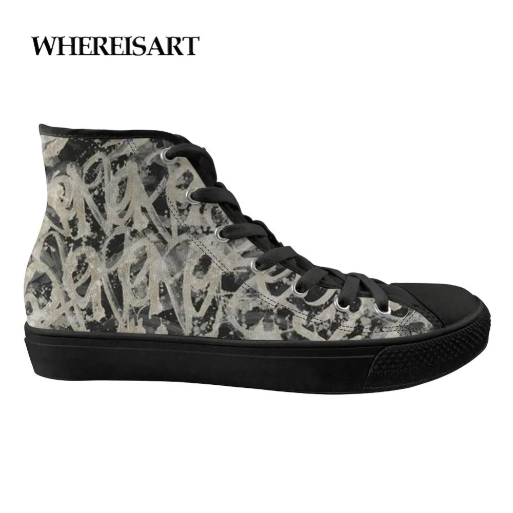 

WHEREISART color line printing men's casual high shoes custom canvas shoes men's life with student shoes comfortable flat shoes