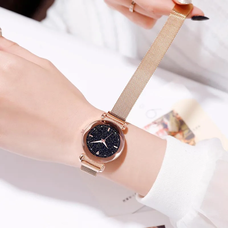 

Women Quartz Watch Luminous Dial with Magnetic Buckle Mesh Alloy Band TT@88