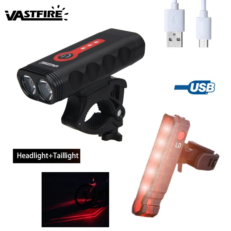 Flash Deal USB Rechargeable Bicycle Lamp Front Handlebar Torch Light L2 LED Headlight with Safety Taillight for Night Cycling Camping 31