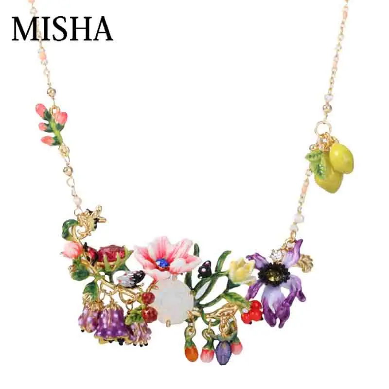 

MISHA Charm luxury Fine Jewelry Female Simulation Gem Rose garden bouquet shape Pendant necklace accessories For friends 731