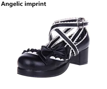 

Angelic imprint woman mori girl lolita cosplay shoes lady mid heels pumps women princess dress party shoes lacework bowtie 4.5cm