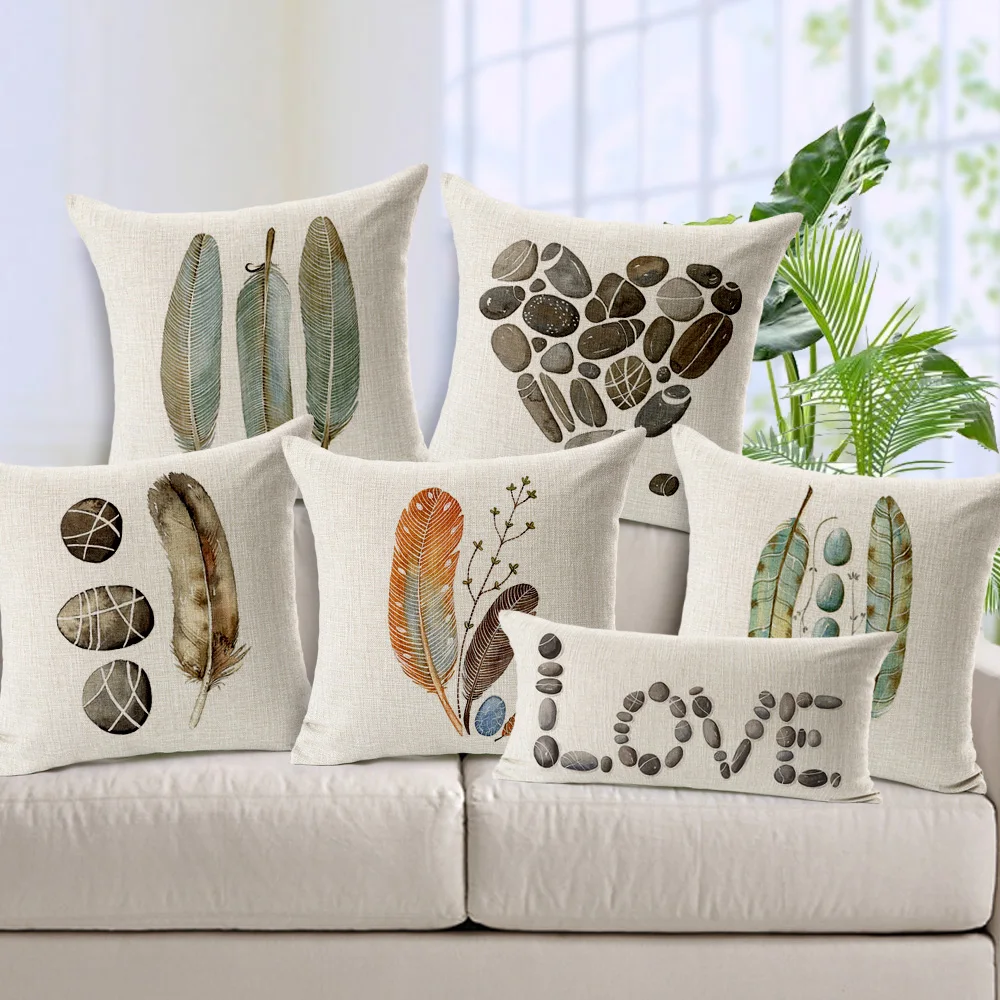 

Feather Stone LOVE Home Decor Pillow Linen Cotton Cushion Heart Decorative Throw Pillows housse de coussin