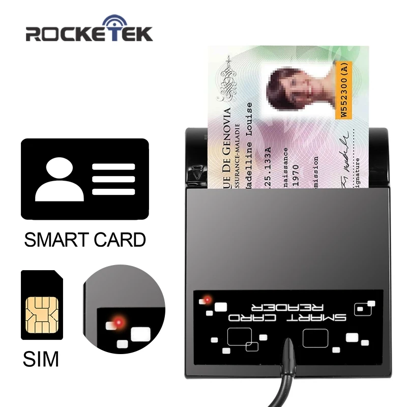 ROCKETEK USB 2.0 Smart Card Reader CAC ID,Bank Card,Sim Card Cloner Connector Cardreader Adapter Computer PC Laptop Accessories