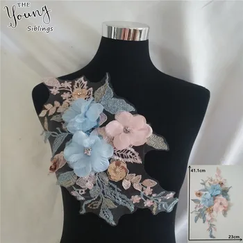 

New arrive 3D Lace Flower Sewing Sequin Accessories DIY Wedding Dress Making Material Clothing Lace Collar Neckline Applications