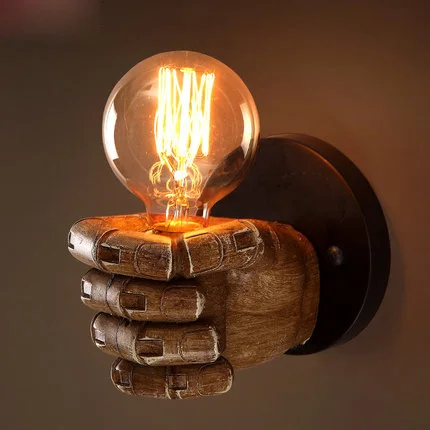 

Loft Style Vintage Wall Lamp Creative Wall Light Bar Edison Wall Lights Resin Material Right Hand Fist Art Deco Lighting