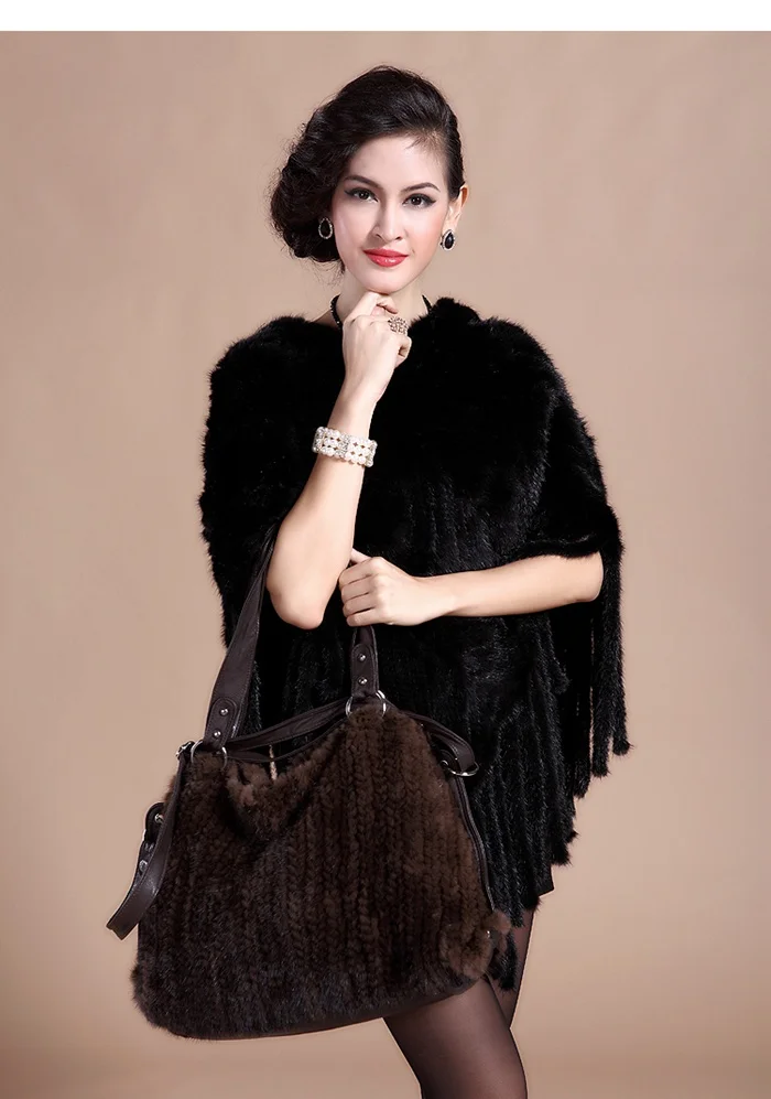 women mink fur poncho with hoody real natural fur(9)