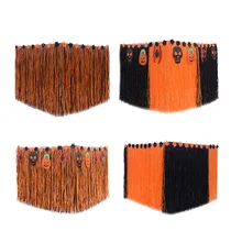 Гримаса рисунок инкрустированные искусственном газоне Гавайский Стандартный Юбка для стола Стиль украшение партии Хэллоуин счастье Chic Стиль